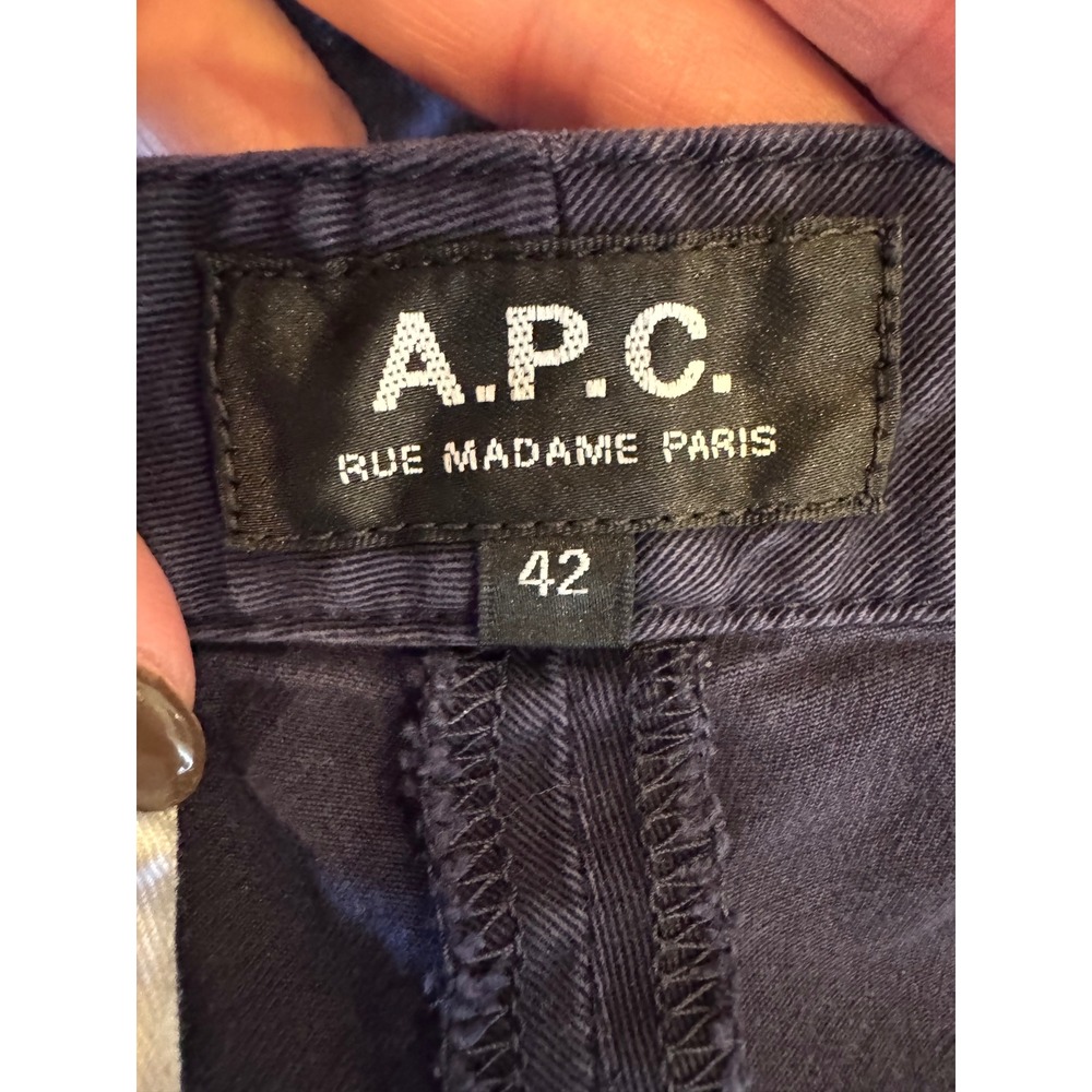 APC Pants Women XL Blue Cotton Straight Leg Casual Trousers Preppy Luxury Career - Picture 8 of 9